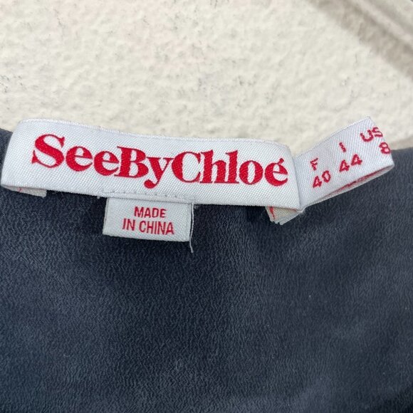 See By Chloe Size US 8 100% Silk Gray‎ Tie Waist Dress Lined Sleeveless Flawed! - Picture 4 of 10